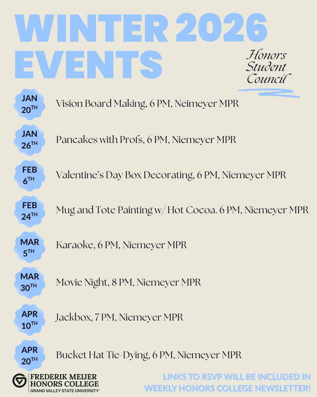 Honors student council semester events